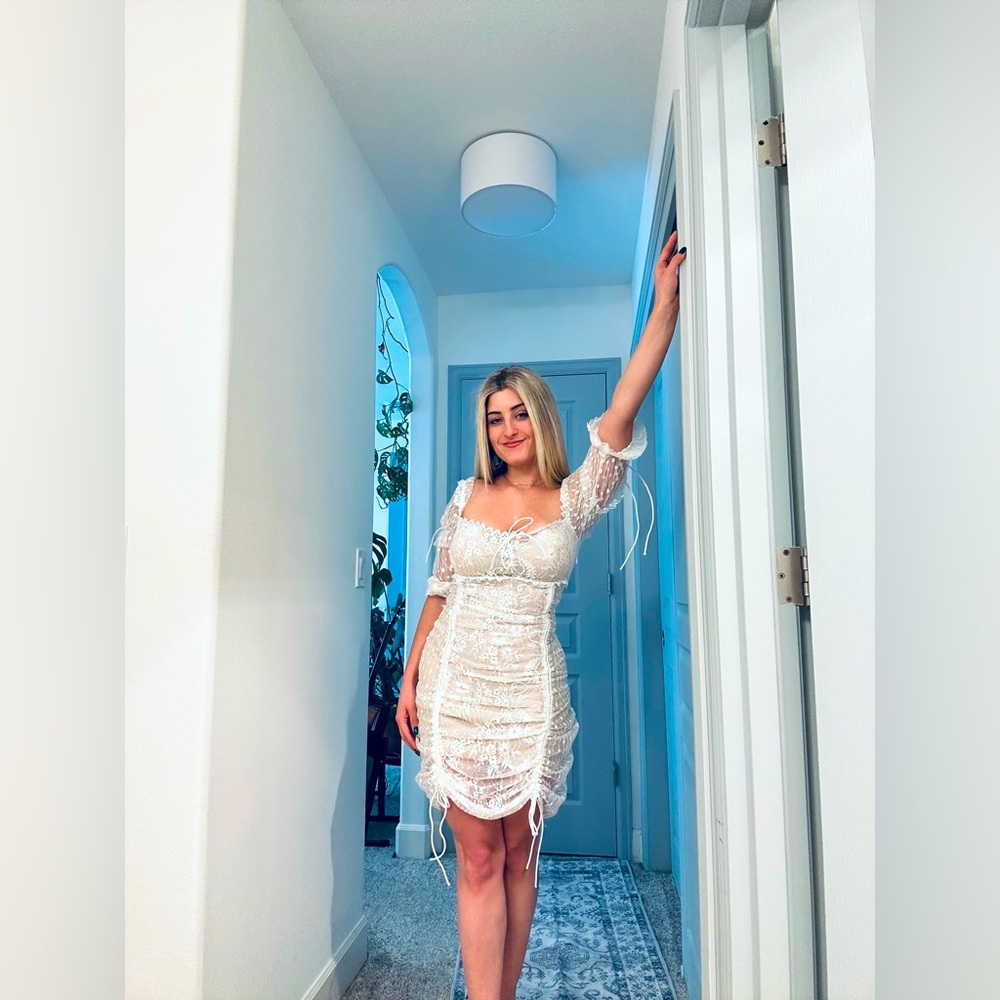 VICI Whimsical Ruched Lace mini Dress